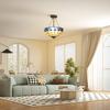 Tiffany Style Ceiling Light, Vintage Chandelier with 3 E27 Sockets, Semi Flush Mount for Living Room, Bulbs Not Included