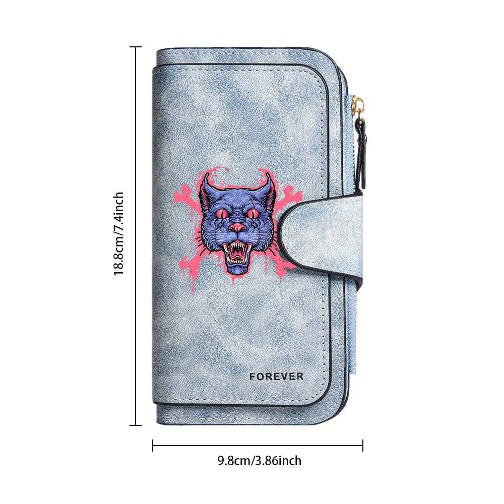 Gothic Cat Pattern Long Wallet Fashion Portable Multi Slot Card Holder Daily Use Purse