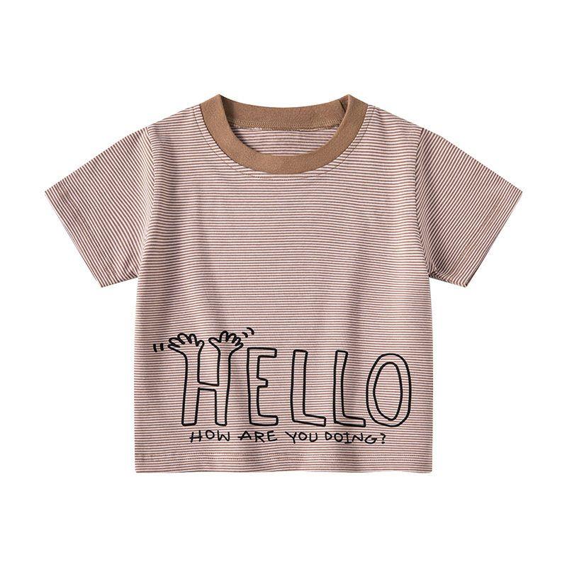 Children's Clothing Boys' Half Sleeve Girl Letter Stripes Tops Kids Short Sleeve T-Shirt Baby Boy Loose Summer Round Neck
