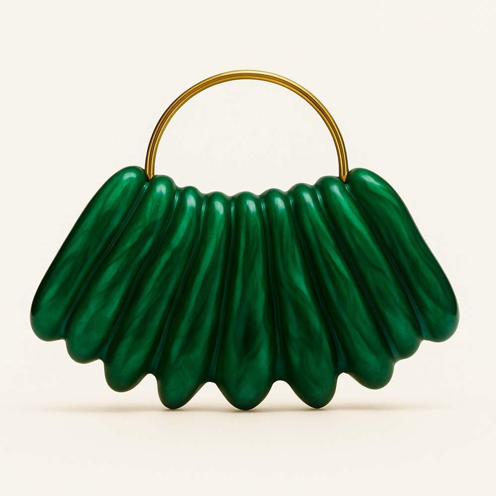 

2025 women s new shoulder oblique span bag styling wavy acrylic bag dinner clutch bag зелёный