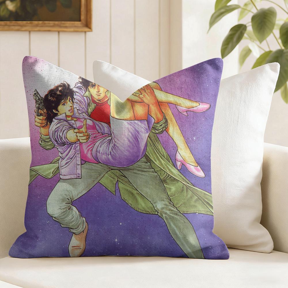 Retro City Hunter Anime Cushion Cover Eco Linen Pillow Case DoubleSided Print Breathable Durable Zipper Home Decor Gift
