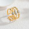 Classic Stainless Steel Ring Gold Stone Ring Fashion Hollowed Out Ring  for Men Women