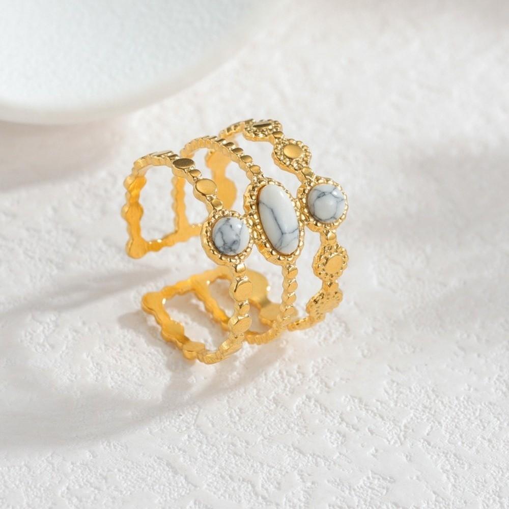 Classic Stainless Steel Ring Gold Stone Ring Fashion Hollowed Out Ring  for Men Women