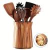 360-Graden Roterende Keukengerei Houder - Houten Aanrecht Organizer voor Lepels, Spatels, Opscheplepels, Ruimtebesparende Draaiende Caddy