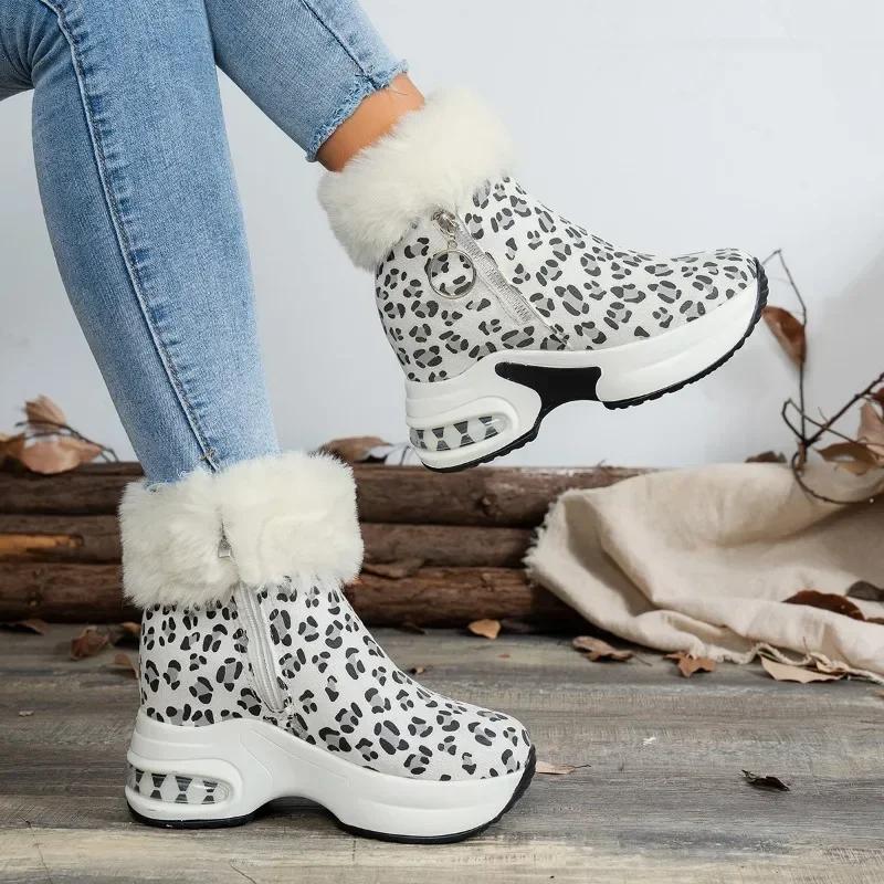 Female Shoes Winter Cold-proof Warm Women's Leopard Print Boots Heightened Thick Sole Plus Size High Quality Snow Boots Sneaker