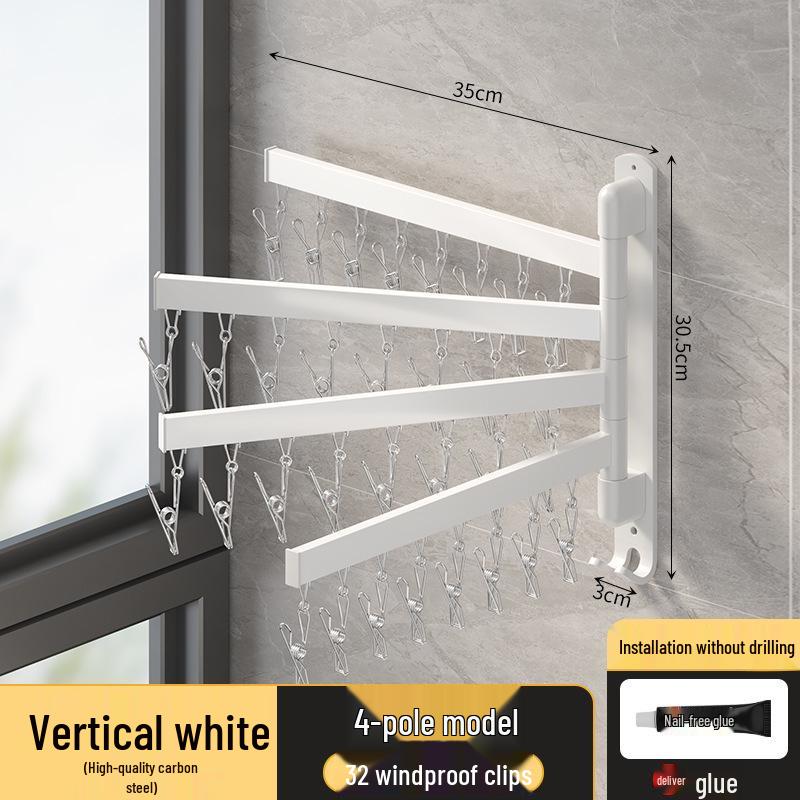 Wall-Mounted Folding Clothes Drying Rack for Socks, Underwear, and Underpants with Clips.