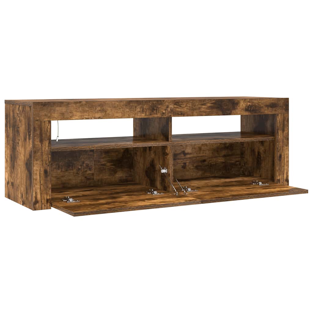 TV Cabinet with LED Lights Smoked Oak Finish 120 X 35 X 40 Cm