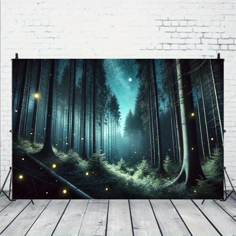 A Polyester Photography Background Depicting a Firefly Forest Suitable for Birthday Banner and Cake Table Photography