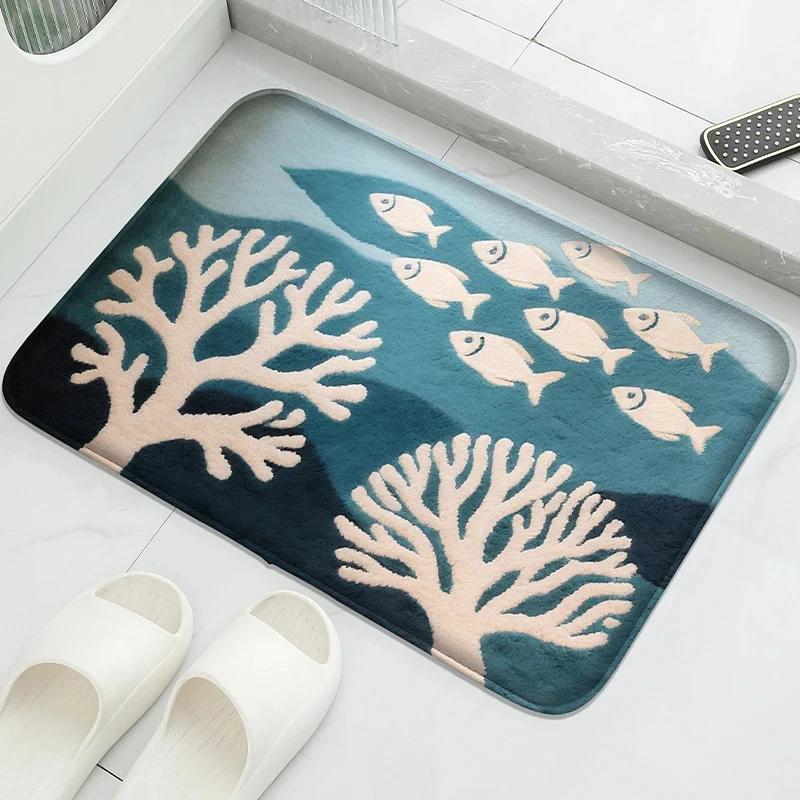 Octopus Brother Pattern Bathroom Mat Absorbent Foot Pad Shower Room Small Carpet Door Mat Machine Washable Soft and Comfortable