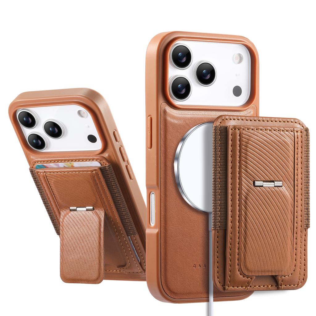 CASENEO For iPhone 17 Pro Max Case with Foldable Kickstand TPU PU Leather PC Card Bag Magnetic Phone Cover  Compatible with MagSafe