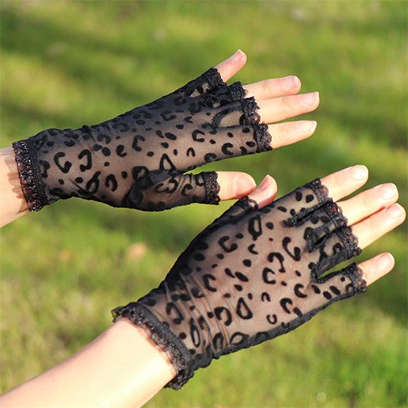 Half Finger Leopard Print Gloves Fashion Elegant Stretch Vintage Half Finger Gloves Touch Screen Protector Lace Mesh Gloves