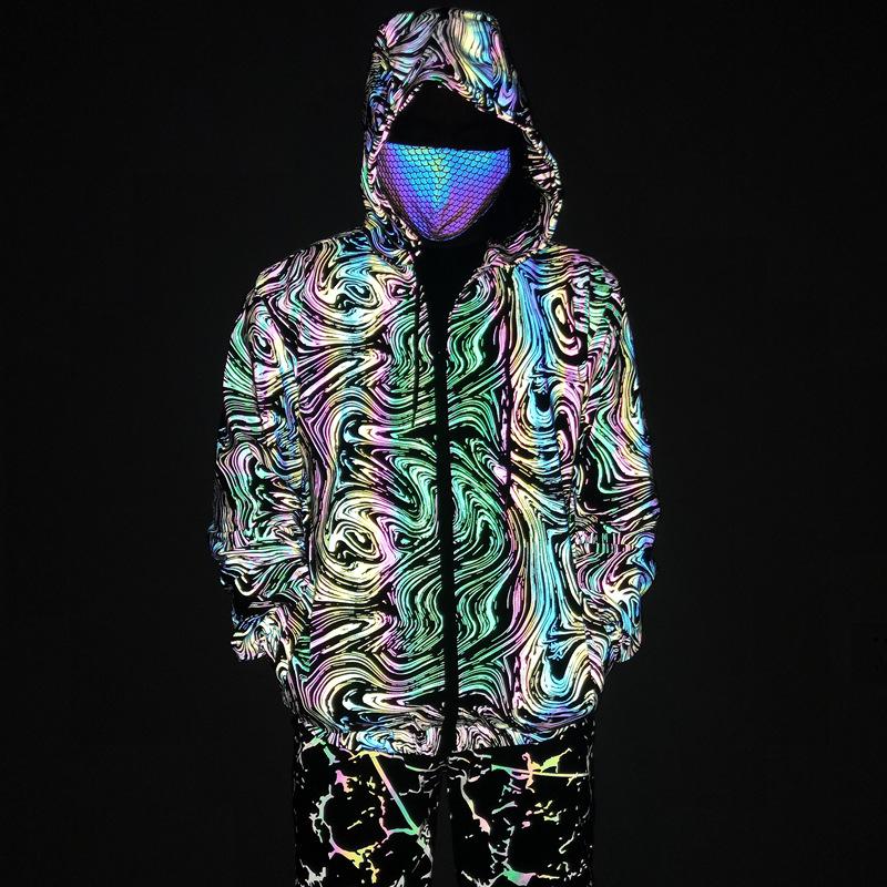 2026 Spring/Autumn Colorful Starry Swirl Reflective Hooded Jacket - Trendy Loose Knit & Breathable