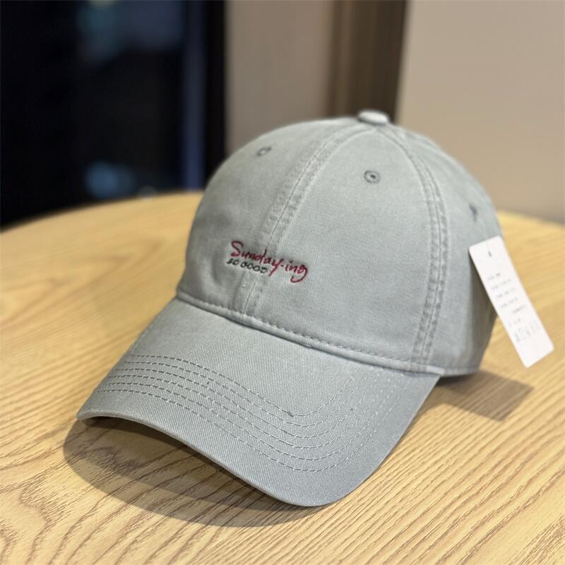 New simple washed letter embroidered baseball cap men's and women's versatile cap showing face small sunscreen cap hat