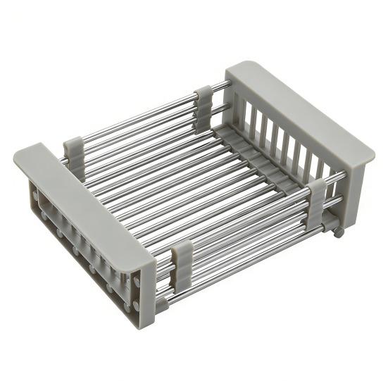 Stainless Steel Adjustable Expandable Rack Multifunctional Kitchen Sink Drain Basket with Dish Drying & Rinsing Non-Slip