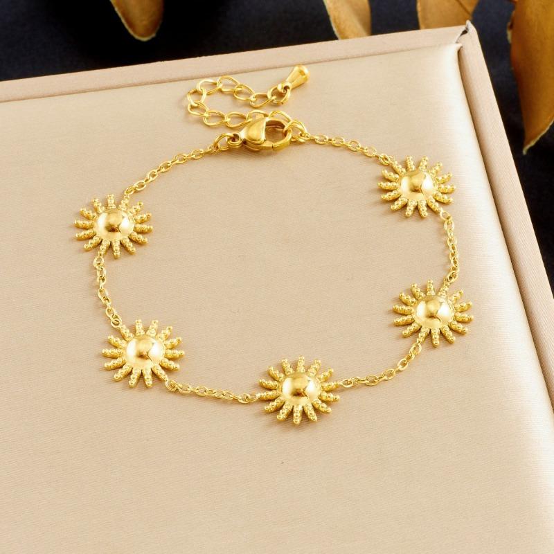 Gold Plated Sunflower Jewelry Set Necklace Bracelet Earrings for Women Stainless Steel