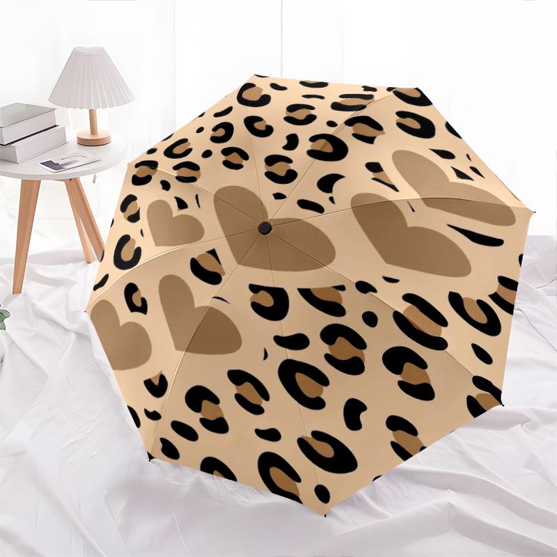 1PC Leopard Print Umbrella Portable Folding Umbrella Iron Frame Hole Bone Structure Outdoor Home Umbrella A7