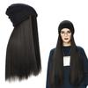 Women Winter Hat Wig Knit With Long Straight/Wig Wavy Curly Hair Wig Attached 23.6 Inch Synthetic Hair Wigs Hairpiece