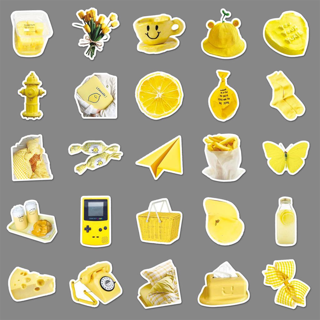 50 Yellow Graffiti-Style Waterproof Stickers: Perfect for Journals, Water Bottles, Phones, and Suitcases.