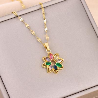 Nieuw in de Mode 7 Kleuren Zirconia Kristal Bloem Hanger Kettingen voor Vrouwen Trendy Vrouwelijke Roestvrij Staal Ketting Dames Accessoires