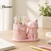 Cute Cat Desk Organizer Pen Holder, Kitty with Pens, Pencils, Makeup Macaron Pink Holder Brushes, 3D Printed Sculpture for Home Office Decor Brush