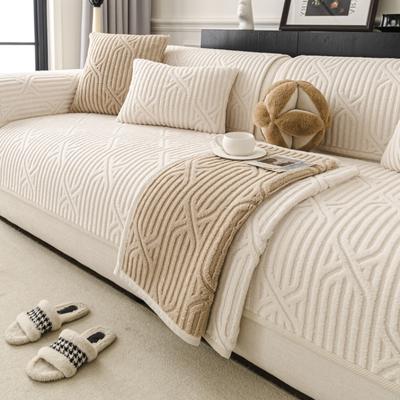 1 Stück Plüsch Cremefarbener Stil Sofabezüge Winter Warm Universelle Couchmatte Rutschfest Langlebiges Sofasitzpolster für Wohnzimmer Heimdekoration