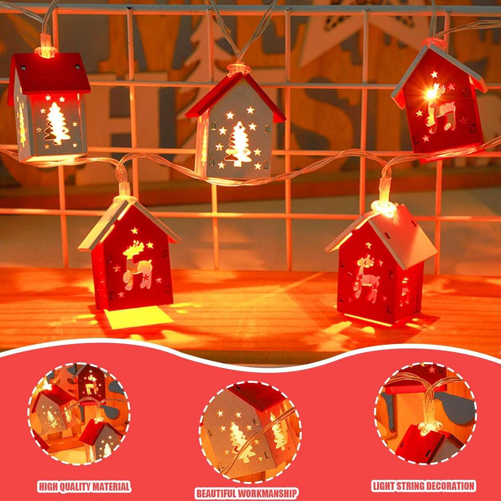 Heart Shape Wooden Christmas House LED String Lights Five Pointed Star Tree Atmosphere Decoration