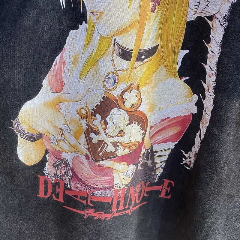 Anime Πλυμένο Oversized Death Note Γραφικό Ανδρικό Γυναικείο T Shirt Ρετρό Streetwear Βαμβακερό Κοντομάνικο Ρούχο Καθημερινό Φαρδύ Γυναικείο Ανδρικό Ρούχο