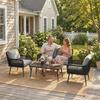 Rattan Garden Furniture Set, 4 Piece Outdoor Patio Furniture with Tempered Glass Table and Chairs, Indoor Balcony Conservatory Set