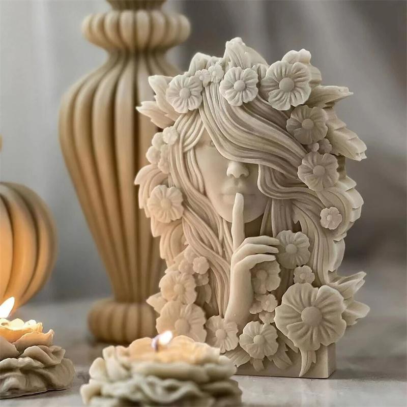 3D Silicone Flower Goddess Statue Mould Elegant Blindfolded Flower Goddess Mold DIY Resin Concrete Gypsum Crafts Unique Design