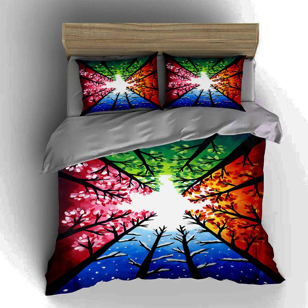 Vibrant Seasonal Trees. Bedding Duvet Cover Sets Duvet Covers Pillowcases Gifts (1 * Duvet Cover 2 * Pillowcases, Without Duvet Insert)