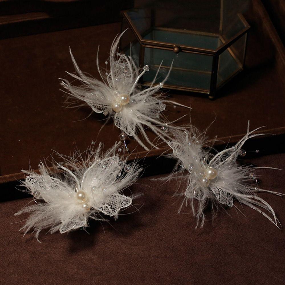 Pearl Feather Hair Clip Side Clip Styling Hairpin New Duckbill Clip Women