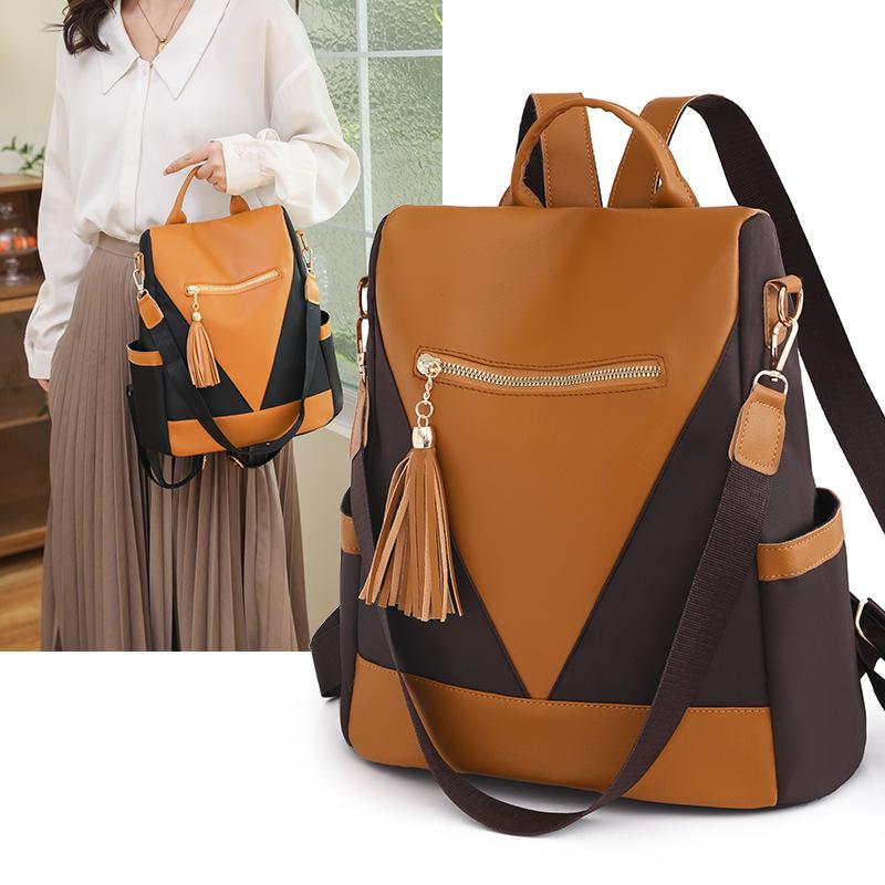 Women's backpack new simple and fashionable large-capacity contrasting color splicing casual backpack college bag