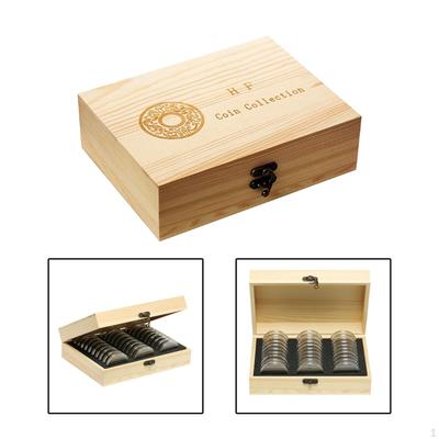 30 Piezas 51mm Cápsulas para Monedas Contenedor de Exhibición Coleccionista Caja de Almacenamiento de Madera