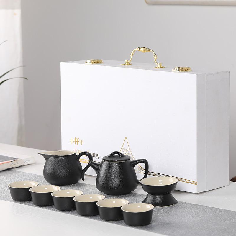 Coarse Pottery 10-Piece Teapot and Teacup Kung Fu Tea Ceramic Complete Household Simple Gift Box Set