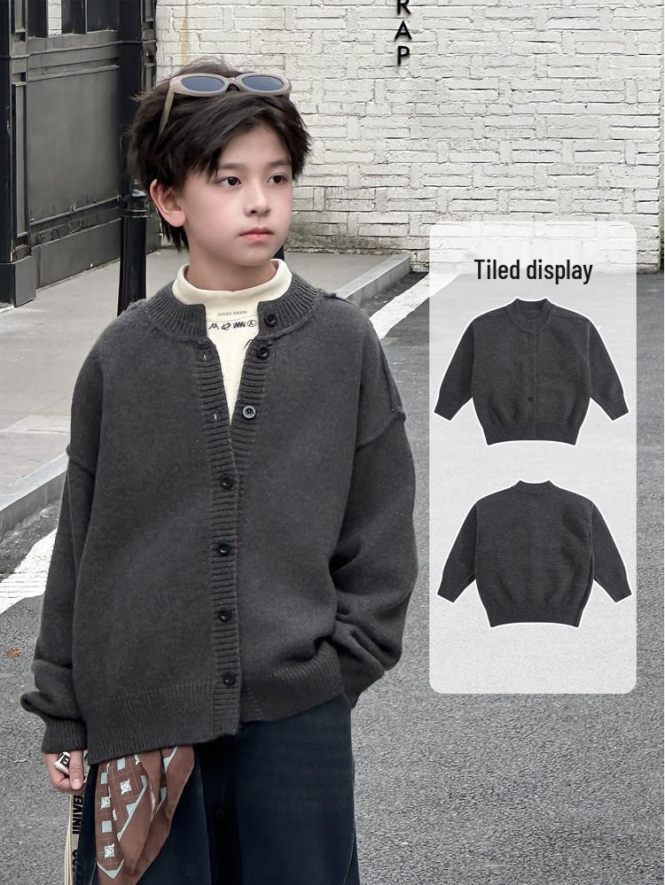 Kardigan chłopięcy szary ciepły dzianinowy – Koreański trend casualowy