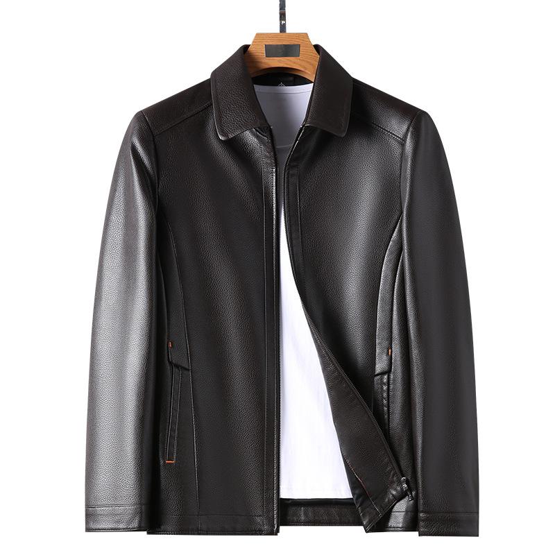 Lederjacke Herren Herbst und Winter Herren Reverskragen Weiche Lederjacke Mittleren Alters Herren Business Casual Fleece Lederjacke