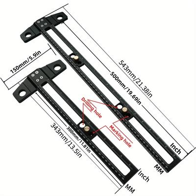 300/500MM Woodworking 2 In 1 Drilling Positioning Scoring Ruler - Adjustable T Square - Aluminum Scriber Marking Gauge Tool