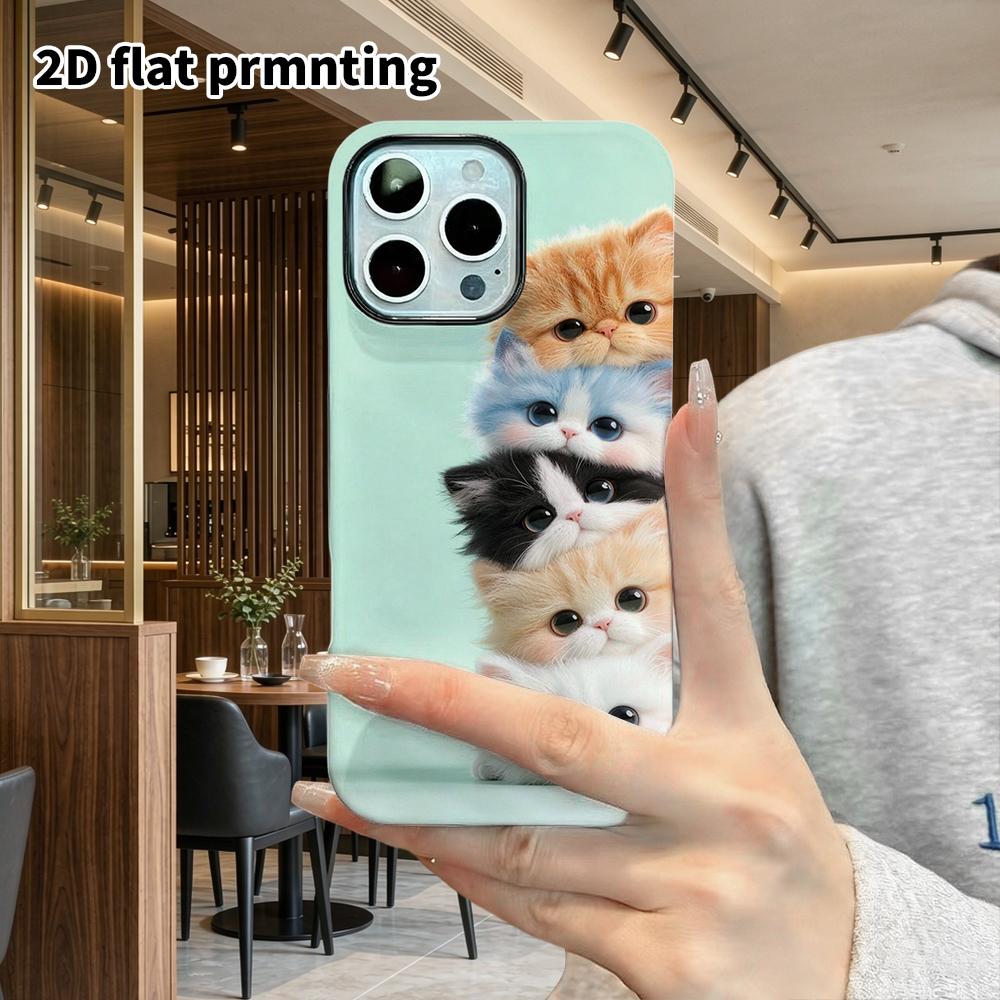 Phone Case: 2D Flat Design Suitable for iPhone 18 17 16 15 14 13 Pro Film Protective Case, Couple Style, Stacked Kittens, Christmas and Halloween Gift
