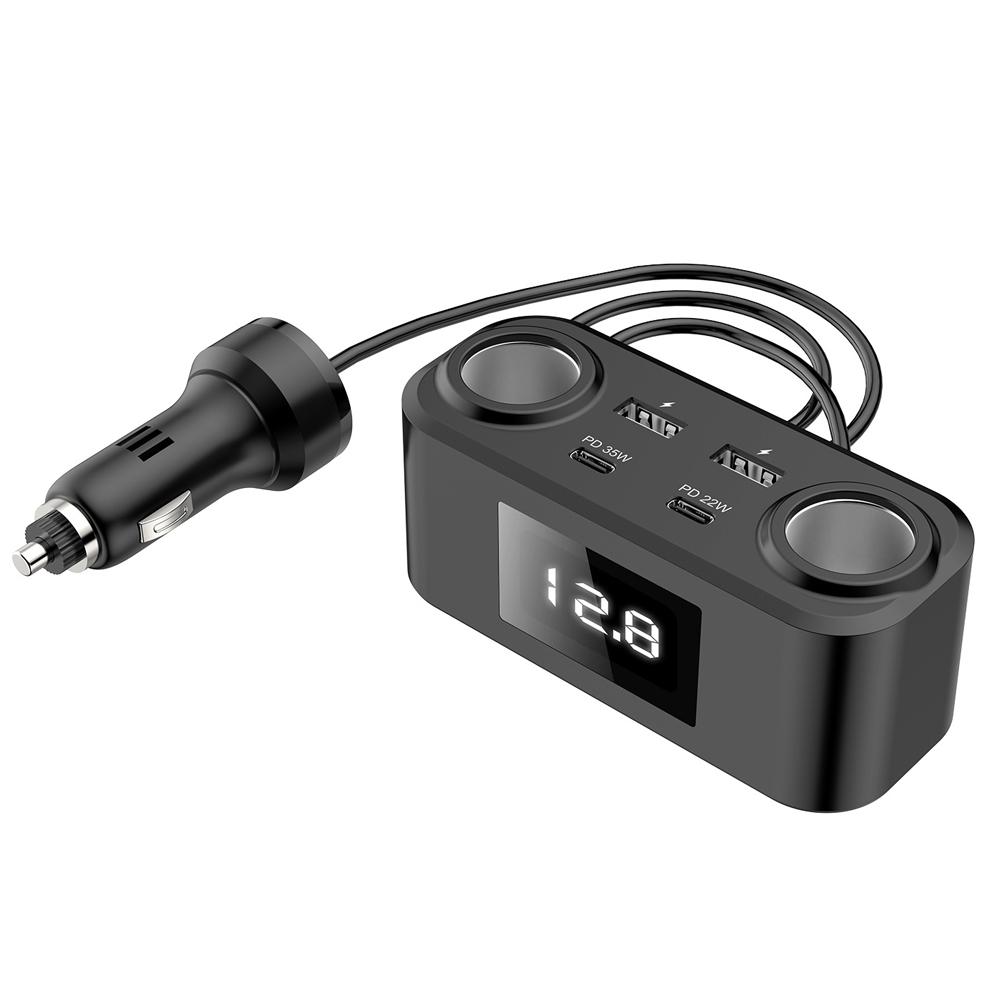 Car Chargers PD+QC3.0 Quick Charge Adapter 2 Socket Power Splitter 12 24V with LED Voltage Detection for Car Truck SUV