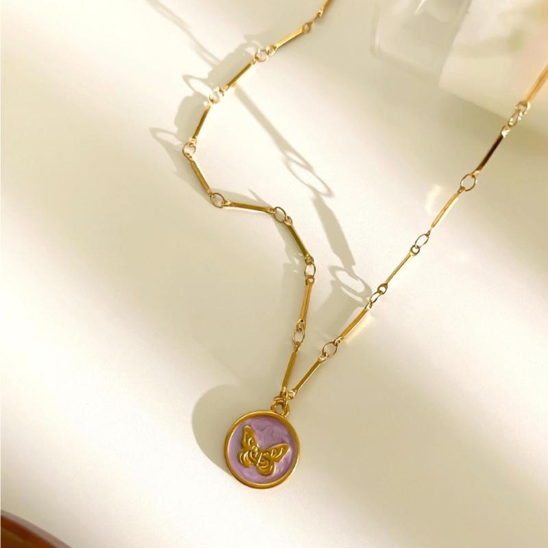 Stainless Steel Butterfly Necklace Colorful Enamel Detailing Dainty Chain for Everyday Wear or Special Occasions