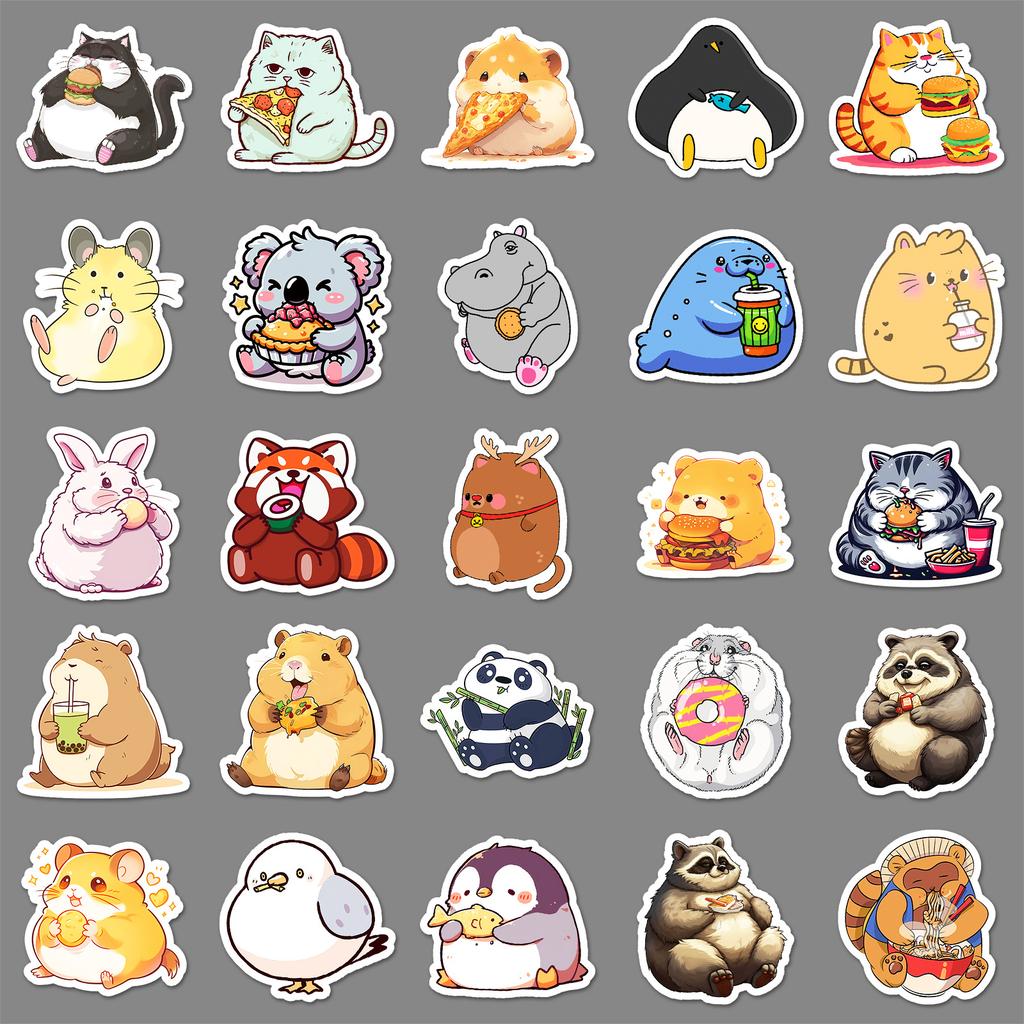 50 Fat Animals Eating Graffiti Stickers Personalized Cartoon Cute Decorative Mobile Phone Case Water Cup Stickers