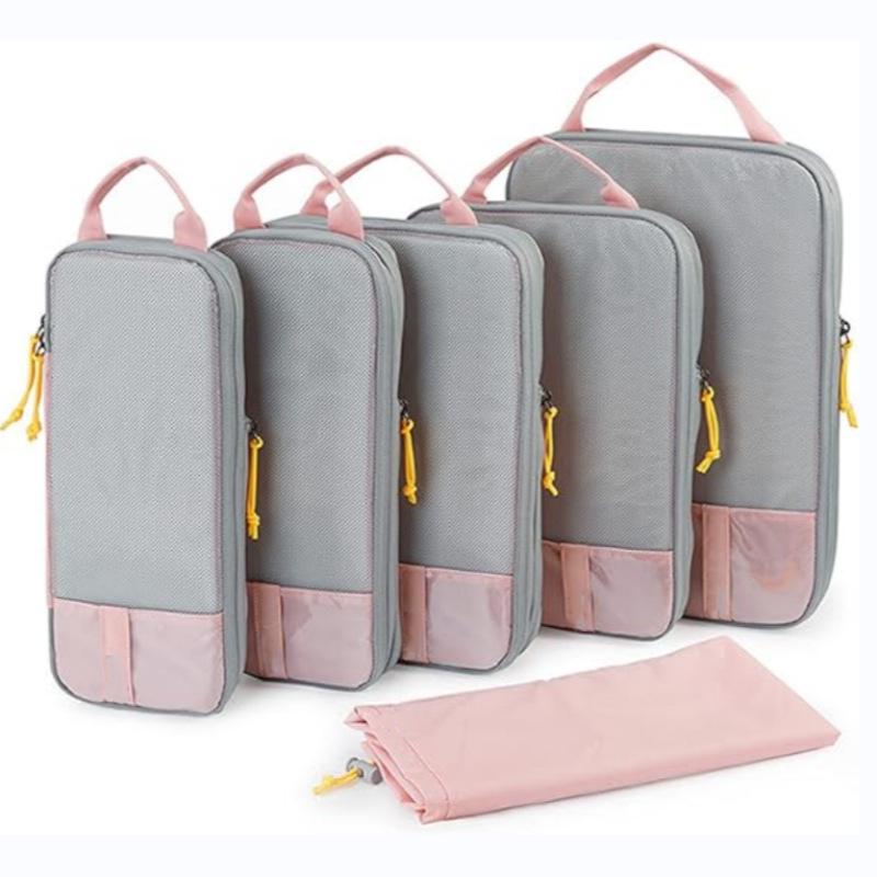 Cross-Border Travel Compression Storage Set: Large Capacity, Multi-Functional Clothing & Luggage Organizer Bag розовый
