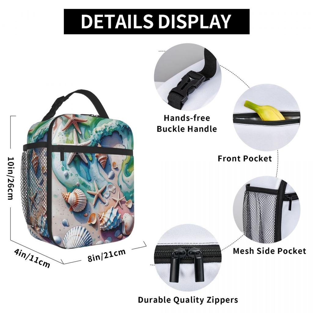 Strandmuschel- und Seesternmuster Isoliertes Lunchpaket für Damen und Kinder Tragbare Lebensmittelboxen Thermische Lunchbox Tragetasche