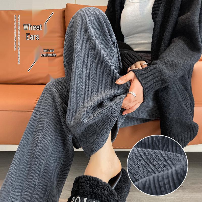 Women s White Chenille Wide-Leg Pants, Spring/Autumn 2026, Petite Wheat Ear Knit Narrow Straight.