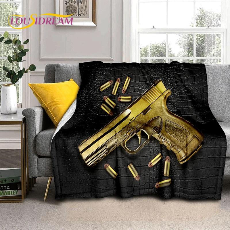 2025 Nieuwe Retro Pistool Amunitie Kogel Patroon AK M4 Zachte Flanellen Dekens, Plaid voor Picknick Bedden Bank Slaapkamer