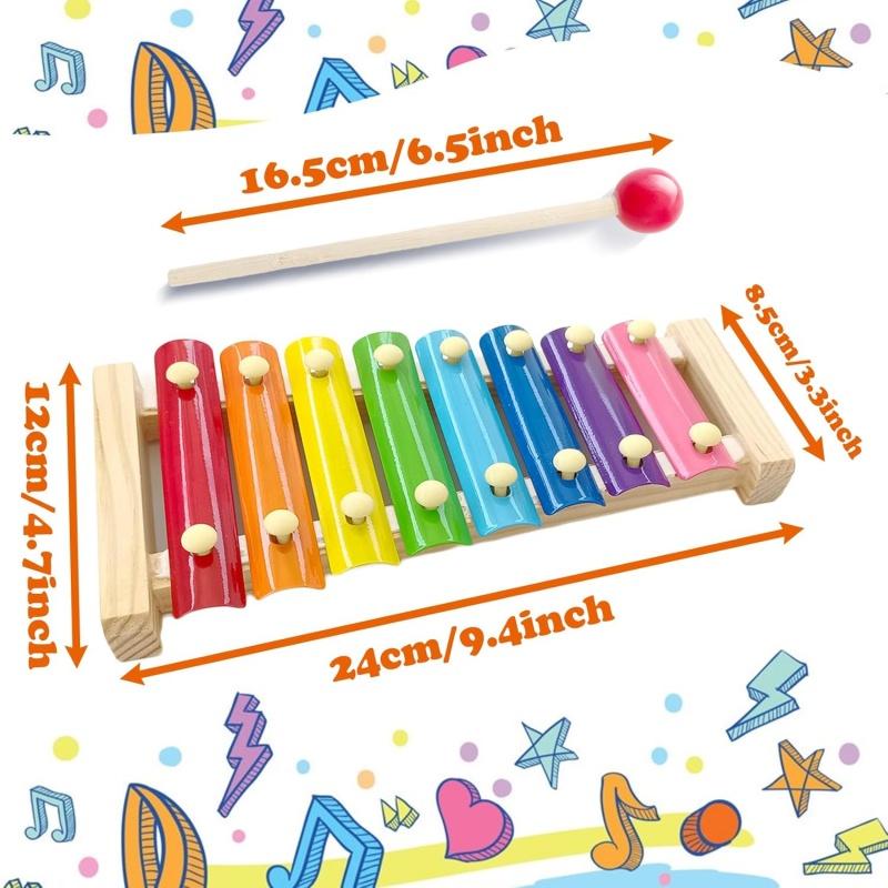 Montessori Wooden Xylophone for Kids with 2 Mallets, 8 Diatonic Keys Musical Instruments for Preschoolers Educational Toys Gifts