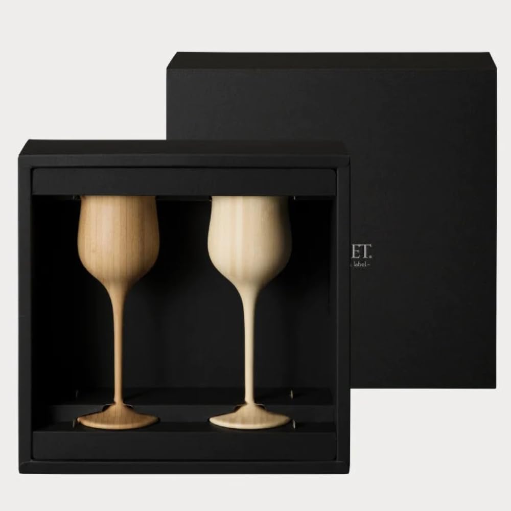 RIVERET Wine Vessels, 200ml, Pair, Bamboo, Dishwasher Safe, White/Brown, RV-113WB