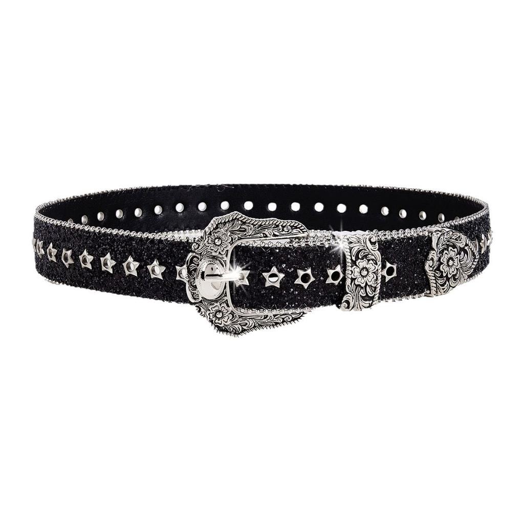 Wide Women'S Rhinestone Jeans With Denim Design Belt And Personalized Wind Belt Belt.