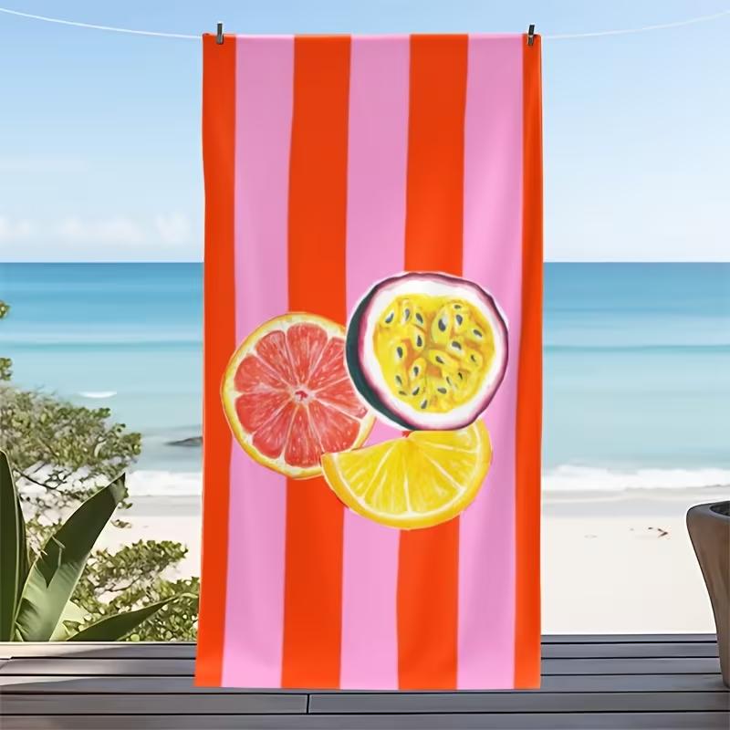 

Cute Red Cherry Beach Towel Vertical Stripe Fruity Print Soft Absorbent Quick Dry Beach Blanket for Travel Daily Use W40*H60(CM)