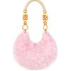 Retro Multicolor Furry Handbag Beads-Chain Handle Soft Tote Bag Faux Fur Oval Shoulder Bag Versatile